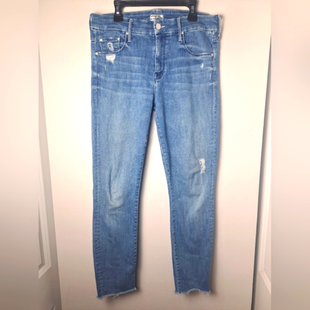 Mother Jeans The Looker Graffiti Girl Light Wash Distress Fray Hem Sz 29